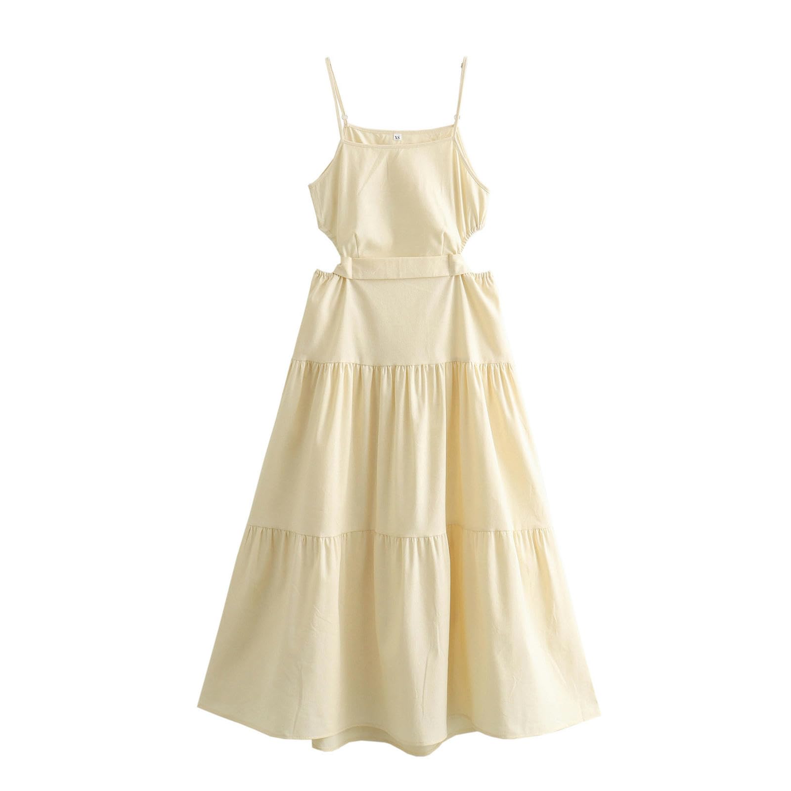 Robe d'été jaune à bretelles coupe mi-longue fluide taille L
