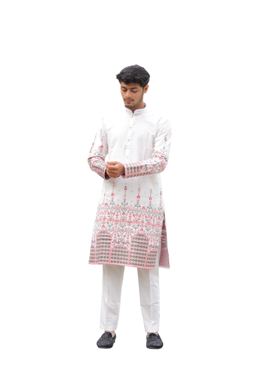 SANSKRUTI Paris Jaquard Designer Kurta for Men Premium Cotton Silk Fabric with Daman Structured Jacquard Design Elegant Two-Tone Zari Work Festive, Ethnic Wear