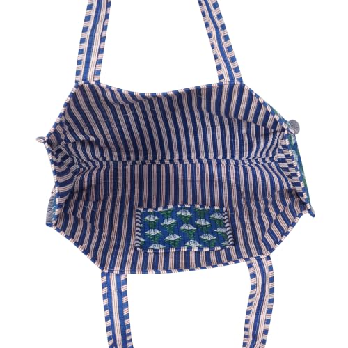 Image of LKGSM RUGS Cotton Tiger Block Print Tote Bag, Indian Handmade Shopping Shoulder Bag, Unisex Market Daily Use