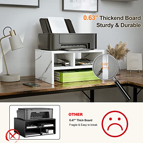 Printer Stand For Desktop, Wooden Printer Stand Shelf With Storage, Printer Shelf For Desk, Printer Holder For Home Office, Faux White Marble, 15.7”L X 11.8”W X 8.2”H #TOP5