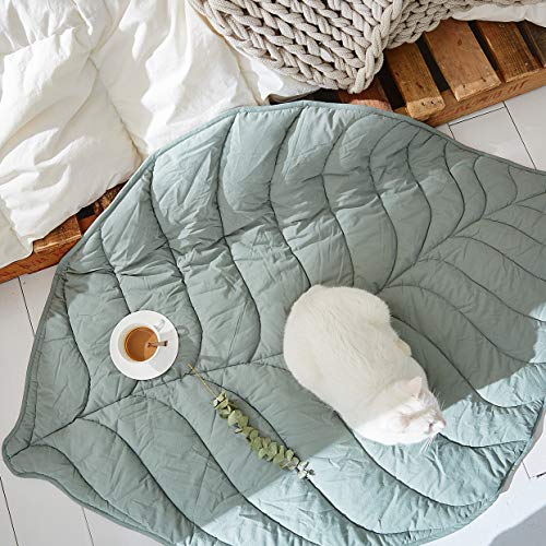 BBAUER Vloerkleed Nordic Leaf tapijt zachte katoenen vloermat tapijten baby kinderen slaapkamer kinderkamer decor tapijt deken woonkamer (kleur: groen) - Afbeelding 6