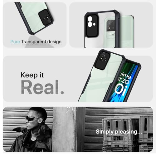 Image of Outlouders Back Cover for Realme Narzo 50i | Ultra Hybrid Transparent | Full Camera Protection | Raised Edge | Crystal Clear Bumper Case (Black)