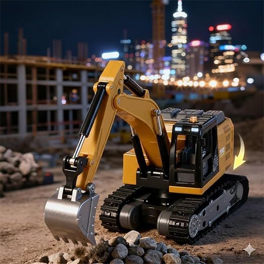 Image of Mini RC Construction Vehicle | 1:64 Scale Die-Cast Metal Body | Remote Control Engineering Toy Vehicle for Kids | Realistic Simulation Styling (Excavator 1.64 Scale)