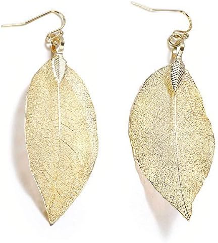 Filigree Long Leaf Pendant Dangle Necklace and Earring Jewelry Set Fashion for Women