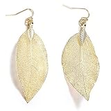 BOUTIQUELOVIN Gold Drop Dangle Leaf Earrings - Lightweight Fall Aspen Wood Feather Statement Hoop Earrings