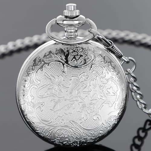 Image of Dragon Design Quartz Pocket Watch Roman Numerals with Chain Birthdays Gifts for Father's Days