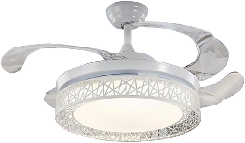 YUEGOO Ceiling Fans with Lamps,24W with Remote Control Led Lamp Invisible Fan Simple Home Nest Frequency Conversion Three-Color Light Fan Chandelier for Bedroom Living Room Dining Room/White 42 inch