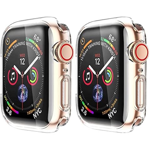 2 Pack HANKN Clear 44mm Case for Apple Watch SE Series 6 5 4 Screen Protector Case, Full Coverage Soft TPU Protective Shockproof Iwatch Bumper Cover (Clear+Clear, 44mm) Cover