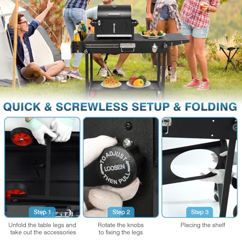 Chariot de table de barbecue pliable support portable four pizza
