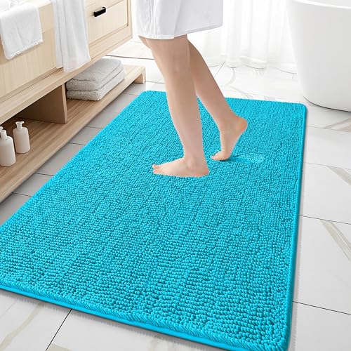 Image of OLANLY Large Bathroom Rugs 59x35, Extra Soft Absorbent Chenille Bath Rugs, Rubber Backing Quick Dry, Machine Washable Bath Mats for Bathroom Floor, Tub and Shower, Home Decor Accessories, Aqua Sky