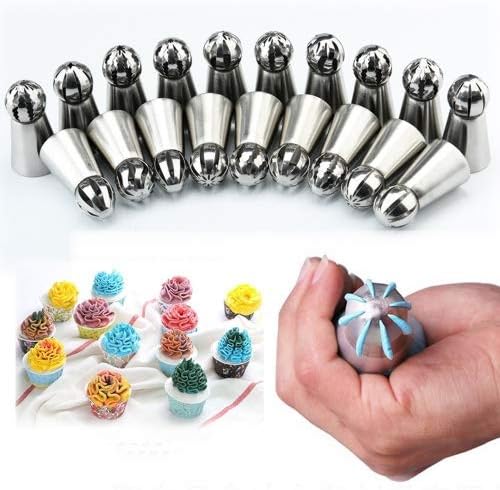 Ddfly 2 8pcs Russian Flower Icing Piping nozzles Ball DIY Baking Cake Decorating Supplies Kits (Random Style)
