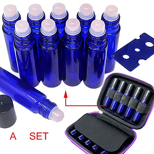 fengshuisale 10pcs Blue 10ml Empty Refillable Bottles with Crystal Semiprecious Stones Essential Oil Gemstone Roller Ball Bottles with Free Bag W39033