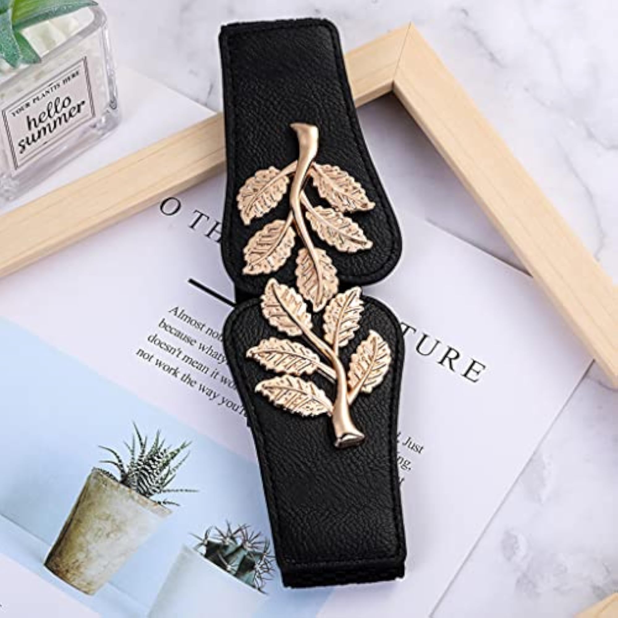 Elastic Wide Waist Belt, Adjustable 66-90cm Leaf Buckle