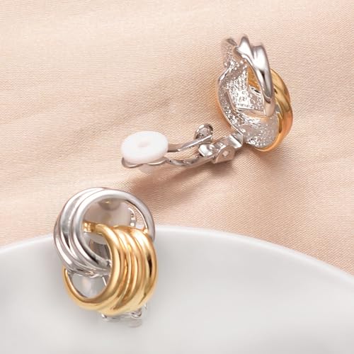 Image of Yoursfs Gold Textured Knot Clip On Earrings for Women Non Pierced Earring 18K Gold Plated Double Half Hoop Earrings Trendy Jewelry