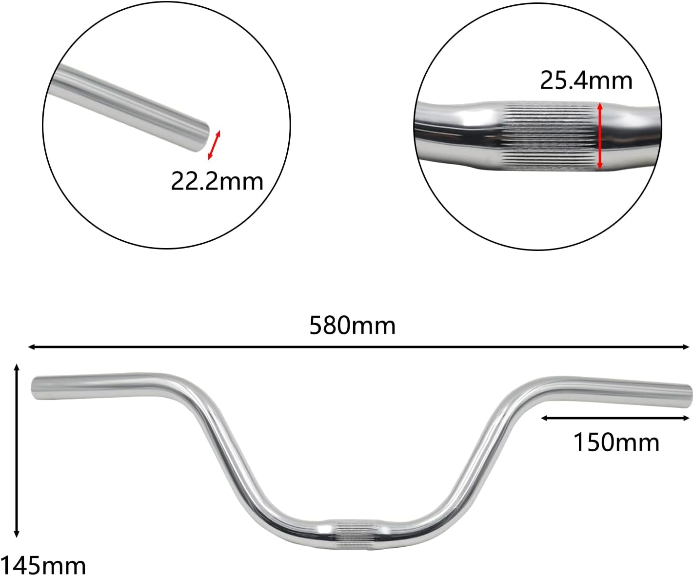SENQI Mountain Bike Road Bike Handlebar Vintage Style Riser Bar Aluminum Alloy (22.2MM x 25.4MM x 580MM,Silver) : Sports & Outdoors