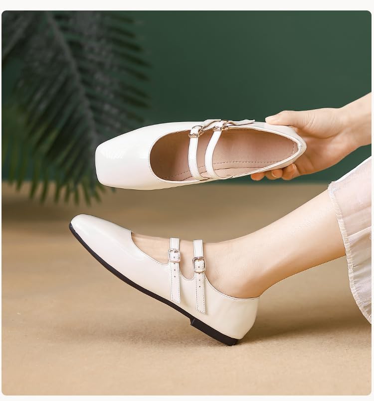 Womens Mary Jane Flats, Comfortable Business Office Dress Shoes for Women Dressy and Work with Ankle Strap Wedding Shoes