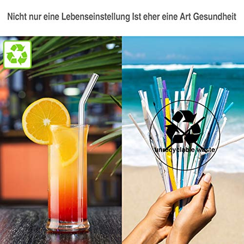 Foto von DONQL 8 Stück Glasstrohhalme mit 2 Reinigungsbürsten 20cm(Gebogen)