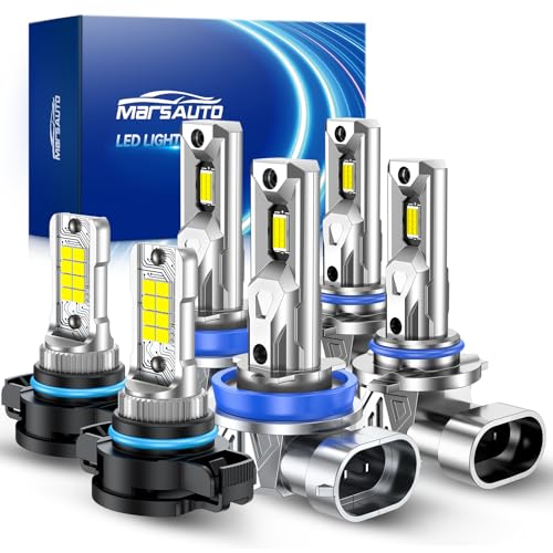 Image of Marsauto H11 9005 Light Bulbs Combo and 5202 LED Fog Light Bulbs Fit for Chevy Silverado 1500 (2007-2015) Chevy Silverado 2500 HD 3500 HD(2007-2019), 92,000LM Bright 9005 H11 High /Low Beam Kits
