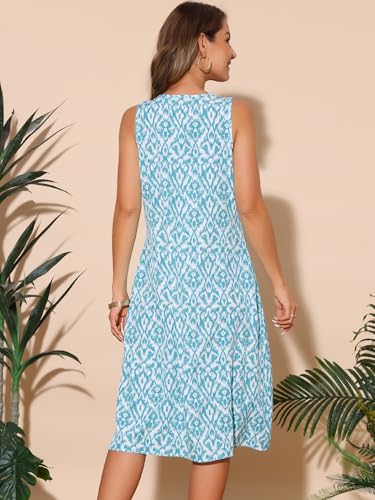 Image of Seta T Women's Summer Dresses Beach Casual Sleeveless Sundress Crewneck Print Loose Midi Tank Dress with Pockets