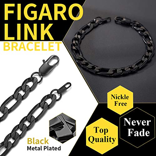 Chainshouse Black Steel Bracelet Men And Womens 9Mm 8.3/'' Punk Hip Hop Jewelry Stainless Steel Figaro Bracelets'' } #TOP2