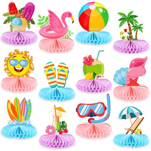 12 Pieces Beach Honeycomb Centerpieces Summer Pool Party Decorations Beach Centerpieces for Hawaii Luau Summer Pool Birthday Tables Photo Props