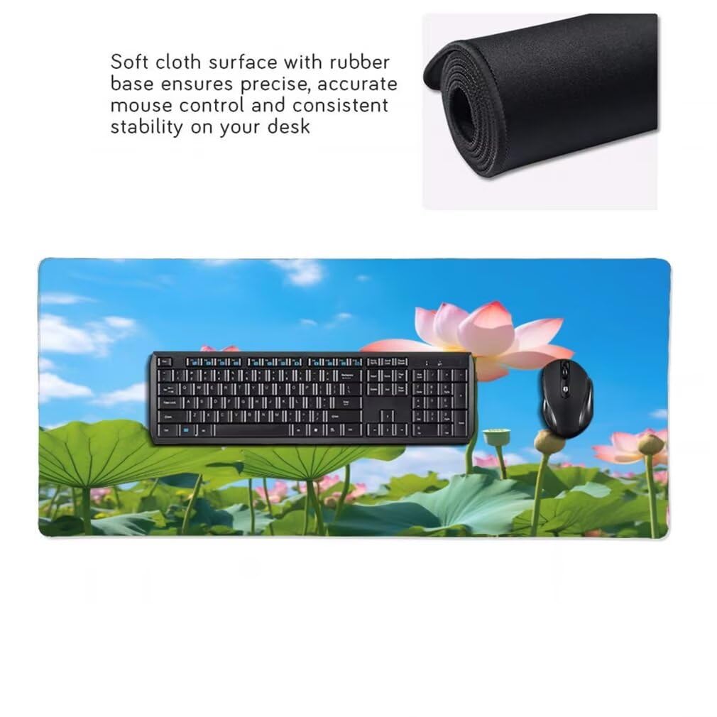 Alfombrilla Raton XXL 1200 x 600 x 3 mm, Mouse Pad Grande Gaming, Alfombrilla de Raton Flor de Loto Mousepad Lavable Desk Mat para Juegos Y Oficina, Impermeable y Antideslizante (Cielo Azul) -MP1553