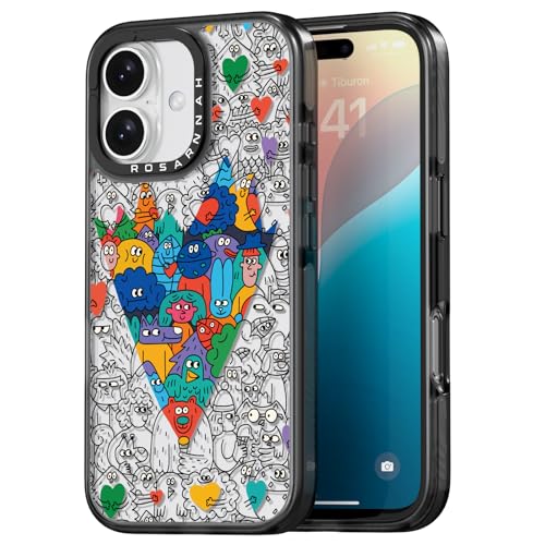 Coque iPhone 16 anti-choc et durable Rosarnnah, protection téléphone 6,1 pouces graffiti