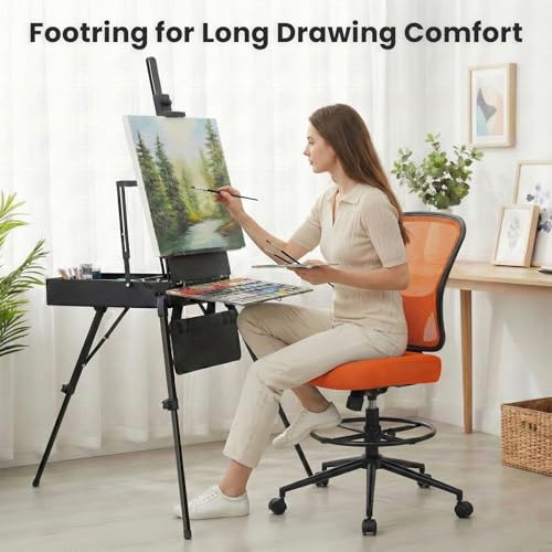Image of Armless Drafting Chair Tall Office Chair for Standing Desk - Adjustable Height Mesh Ergonomic Drafting Stool with Foot Ring & Wheels, Rolling Counter Height Computer Chair for Home Office