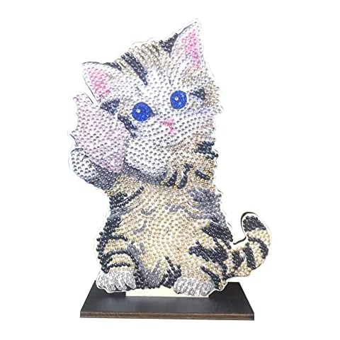 SPEPROECO DIY Diamond Painting Cat Rooster Desk Ornaments Handmade Wooden Diamond Art Decor Single Sided Drill Cartoon Animal Diamond Art Home Decoration Gifts Cover