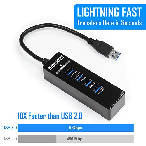 Kingwin 4-Port Usb 3.0 Hub W/Led For Macbook, Mac Pro/Mini, Imac, Chromebook, Surface Pro, Usb Flash Drives, Mobile Ssd, Notebook Pc, Xps, And More, Black (Kw-Hub-4U3) #TOP5