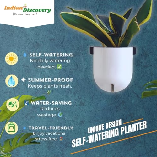 Image of Indian Discovery Self Watering Wall Hanging Planter| Hanging /Hooked Flower Pots for Home, Terrace, Balcony, Vertical Garden Decor Flower Pots(2 PC,WHITE,SPHERE)|6 Inch UV-Resistant Plastic Plant Pots