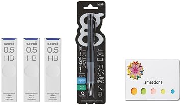 amazdone uni Alpha Gel switch 0.5mm Mechanical Pencil, Black Body M51009GG1P.24 +uni Mechanical Pencil Lead,The Uni Smudge-Proof Leads 0.5mm HB 3 Set Sticky Notes