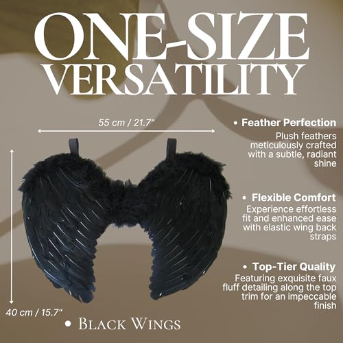 Moonlight Fright Womens Black Angel Wings of Darkness, Feather Black Wings for Dark Angel Halloween Costumes for Women - Image 3