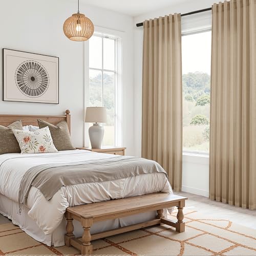 Image of Joywell Extra Long Linen Curtains 120 Inches Long for Living Room Sand