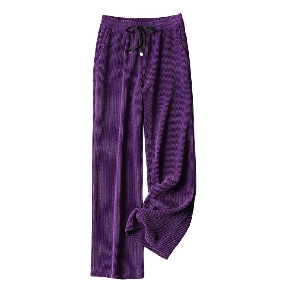 Damen Cordhose Mit Geradem Bein Hohe Taille Kordelzug Palazzo Hose Freizeithose Herbst Winter Baggy Hose Mit Weitem Bein Lounge Hose Hose Mit Taschen Lila S