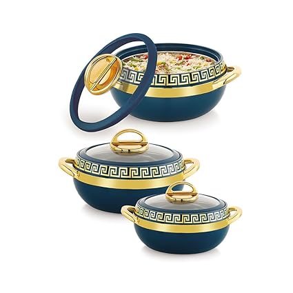 Rishabh Inner Stainless Steel Smarto Classic Casserole | Multicolor Casserole | Easy to Carry | Serving Casserole (Model 02, 3 Pcs Set)