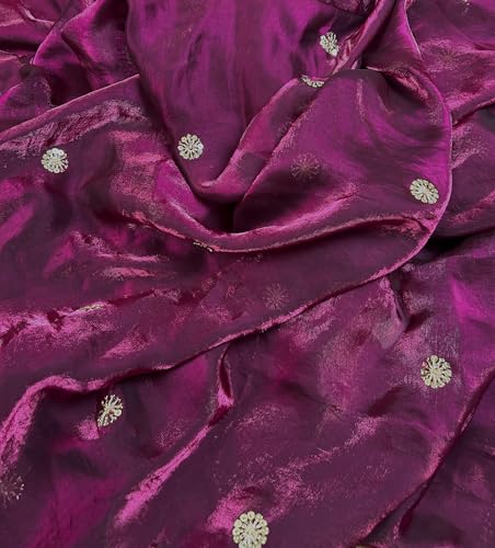 Image of Women's Pure Fandy Satin Sequin Embroidered work Saree with Dupion Unstitched Blouse Piece