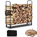 Kiarixo 4.3FT Outdoor Firewood Rack with Cover, 1/4 Cord of Firewood, Heavy Duty Firewood Holder & 600D Oxford Waterproof Cover for Outdoor Indoor Fireplace, Patio, Log Storage Rack for Firewood