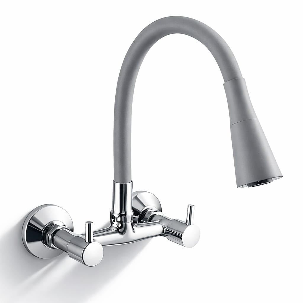 10X Sink Mixer Tap For Kitchen 2 In 1 Bl-9876 Flexible Neck Dual Flow Grey Hot/Cold Facility - Brass, Chrome-image-36