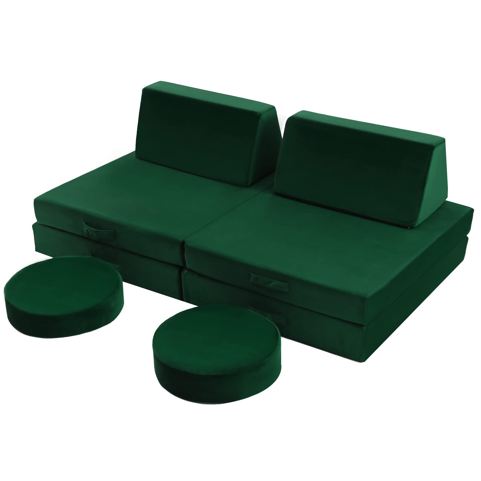 MeMoreCool Kids Couch Sofa Modular Toddler Couch for Bedroom Playroom, 8-Piece Fold Out Couch Play Set for Imaginative Boy Girl, Creative Baby Couch Children Convertible Sofa Kids Foam Couch, Green