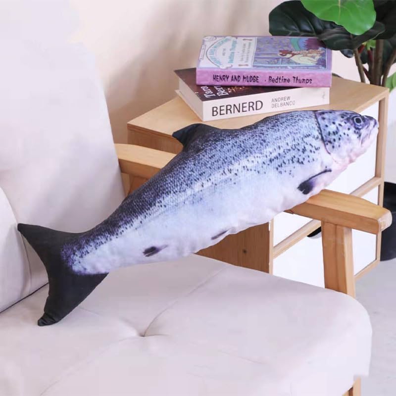 Miniatura 5 de Almohada gigante suave de 31 pulgadas, almohada de felpa de salmón de simulación 3D, almohada de peluche de salmón de pescado para decoración del