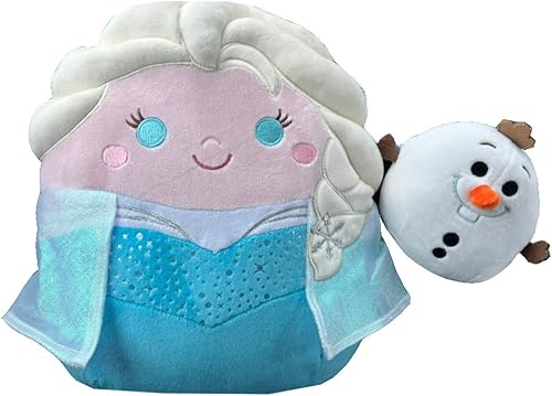 Squishmallows Peluche oficial de Kellytoy de personajes de Disney, animal de peluche suave y blando (10 pulgadas, Elsa con Olaf)