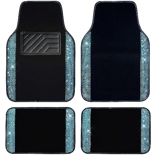 CAR PASS Bling Rhinestones Diamond Waterproof Car Floor Mat, Crystal Sparkly Shining Glitter Carpet, Anti-Slip PVC Heel Pad Universal for Interior Auto SUV,Sedan,Van,4pcs Girly Women Mint Teal Diamond
