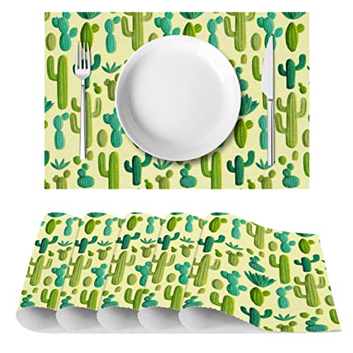 Lot de 6 sets de table antidérapants cactus vert jaune résistant à la chaleur
