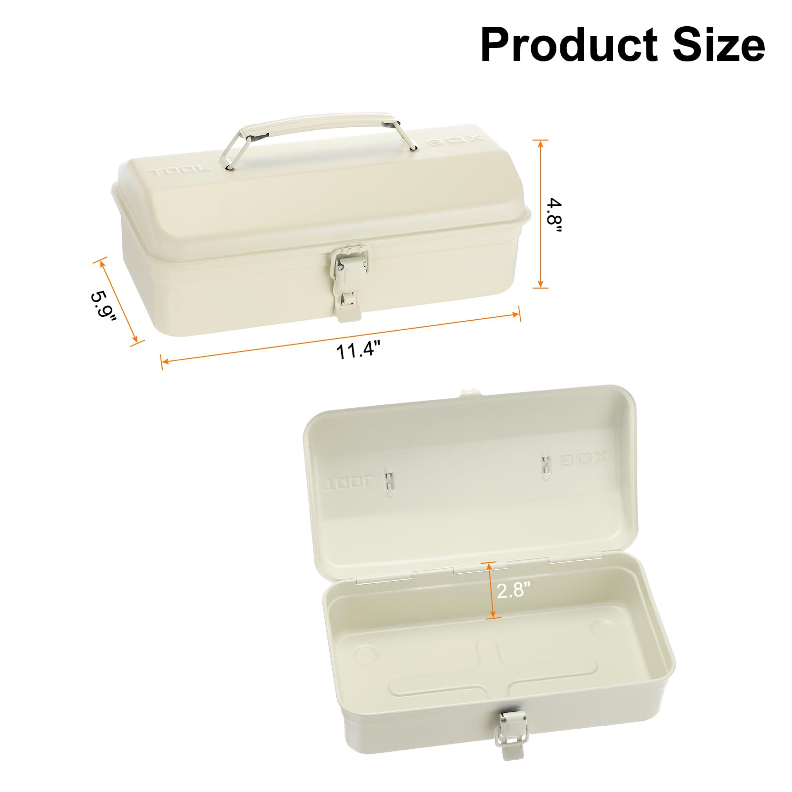QUARKZMAN Caja De Herramientas Portátil De Acero De 11.4" Estilo Tejado Con Cierre De Pestillo Metálico Para Taller Doméstico O Automóvil, Blanca