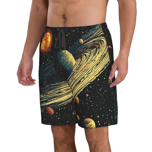 Men's Swim Trunks Quick Dry Beach Board Shorts Bathing Suits - Cartoon Solar System Retro2