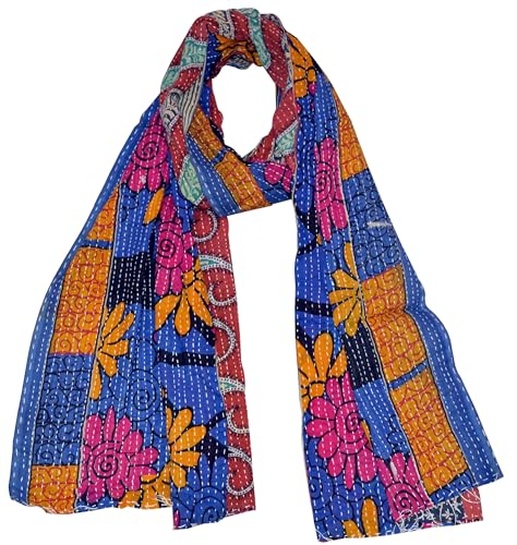Marusthali Indian Cotton Sari Scarf Patchwork Reversible Kantha Stole Printed Vintage Shawl Scarf