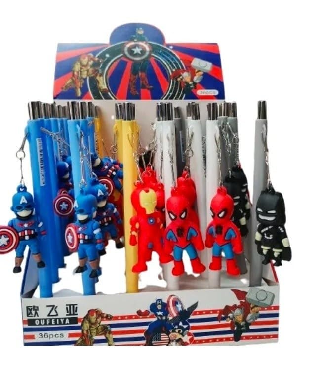 Image of ECLET Pack of 6 Designer Gel Pen Superhero Design Assorted Colours Birthday Gift Return Gifts for Kids Superhero Stationery