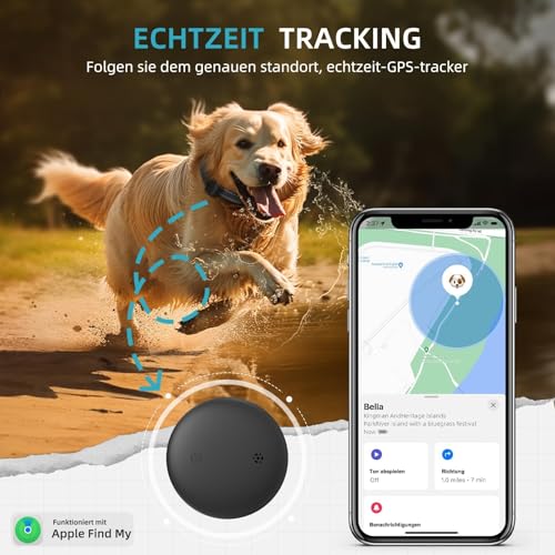 JIARUI Tracker Hund, Mini GPS Tracker Hund Ohne ABO für Hunde, Arbeite mit Apple Find My, (nur IOS) mit wasserdichte Reflektierendes Halsbänder, Hunde Tracking Ausrüstung (1 Pack)