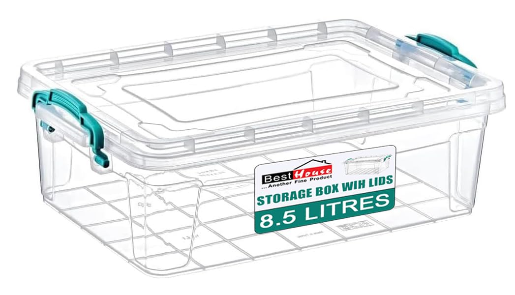 Best House | Plastic Storage Box with Clips & Lid | 8.5 Litres | Pack of 1 | L 36.8cm x W 23.5cm x H 15.5cm | Rectangle |Stackable Clear Durable Multipurpose Office Home Kitchen Tool (SMALL Size) โ image 1